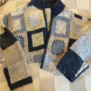 Vintage Cropped Patchwork Knit Cardigan